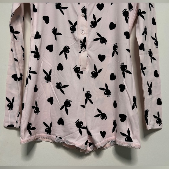 BNWT PLAYBOY LACE TRIM PAJAMA ROMPER PINK - Picture 6 of 11